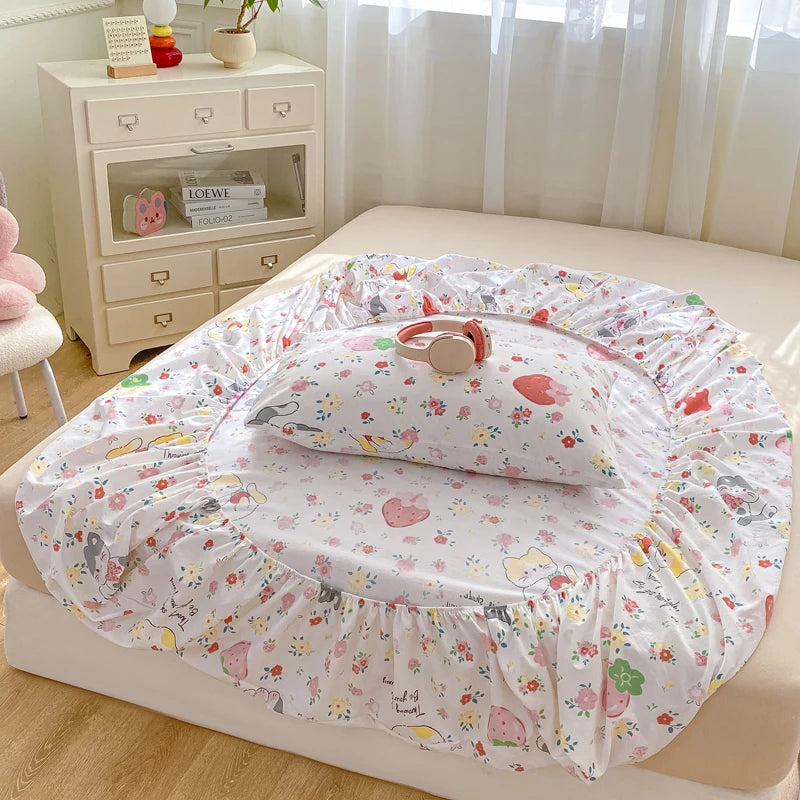 2025 New Bed Hat Print Cartoon Water Clouds Cotton Bedspread Student Mattress Cover Skin Friendly Full Wrap with Elastic Sheet