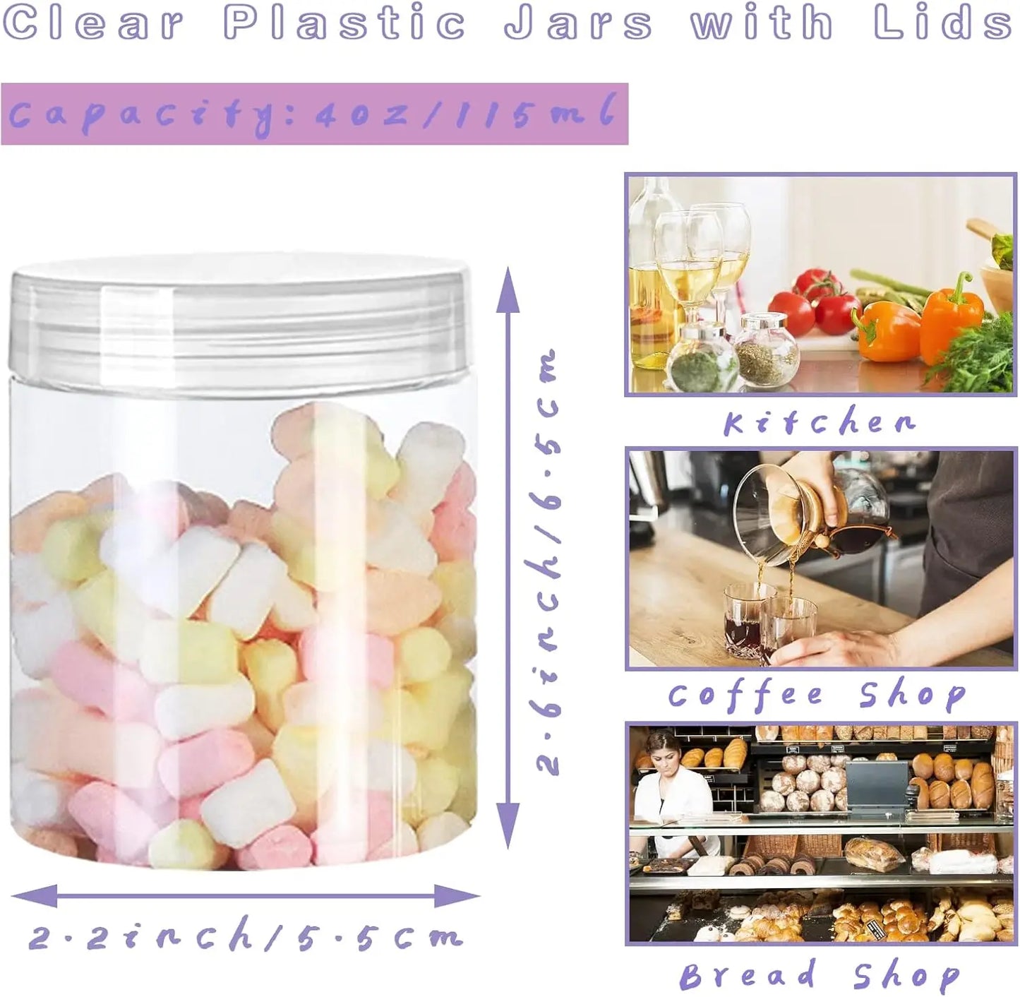 20 Pack 4oz Clear Plastic Jars with Lids,115ml Wide-Mouth Storage Containers for Candy,Beads,Lotion,Food