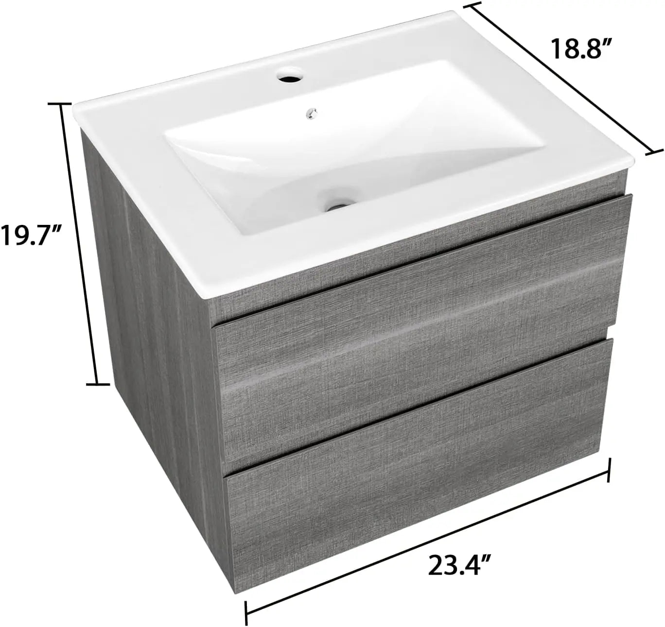 24 Inch Floating Bathroom Vanity with Sink, Modern Wall Mounted Small Bathroom Vanity, 2 Drawer Bathroom Sink, Customized