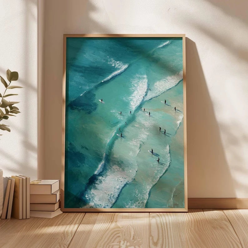 Modern Blue Surfing Summer Ocean  Wall Art Print Canvas Painting Poster Picture For Living Room,Bedroom Home Decor