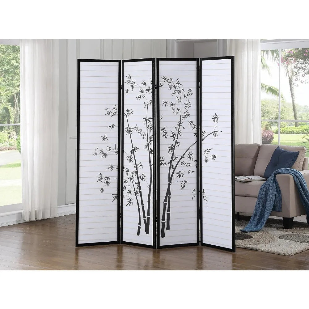 3-Panel Oriental Shoji Room Divider Screen, Black - Japanese-Inspired Privacy Panel, 71" Tall