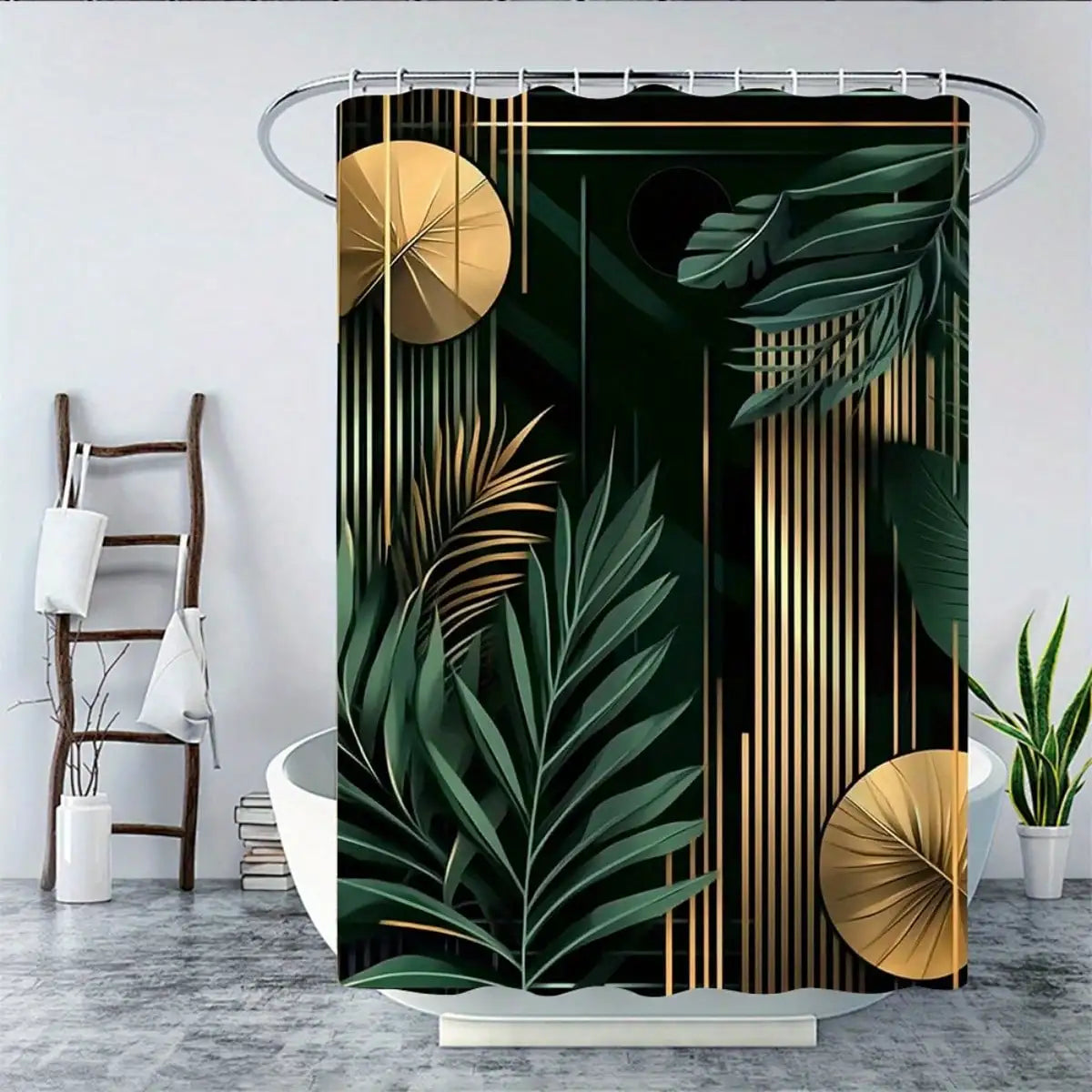 1/3/4pcs, Bohemian Style 2D FLAT Shower Curtain Set with Matching Bath Rugs - Tropical Leaf Design for Modern Bathroom Decor