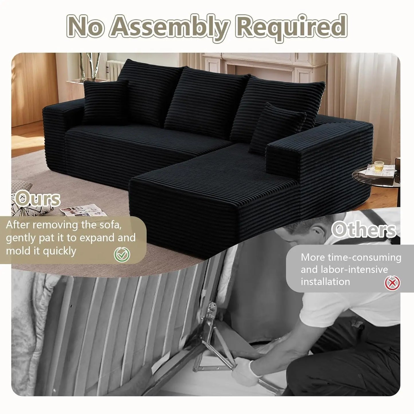 107'' Comfy Boneless L-Shaped Cloud Couch with Chaise Lounge Modern Cozy Customizable Modular Sectional  Customized