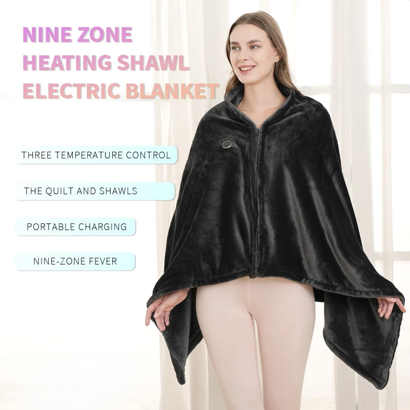 Coral Velvet Heating Blanket 3 Heated Level Fast Heating USB Heating Shawl 9 Heated Areas Portable Thermal Blankets Winter