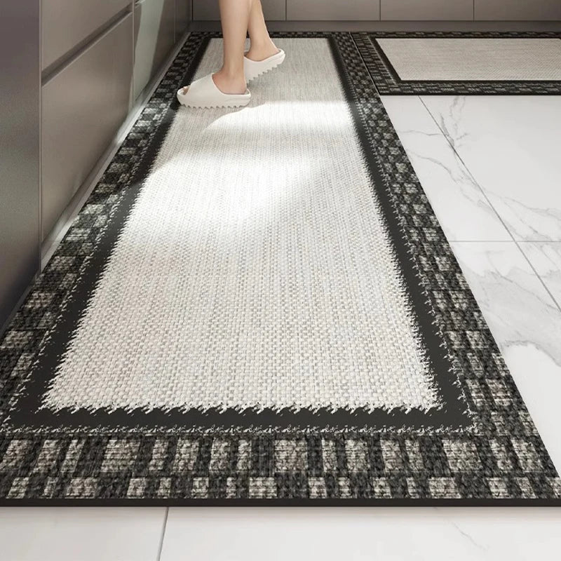 Kitchen Floor Mat Waterproof Oil-proof Carpet Pvc Leather Non-slip Foot Mats Long Rug Grey Minimalism Style Home Decoration Rugs