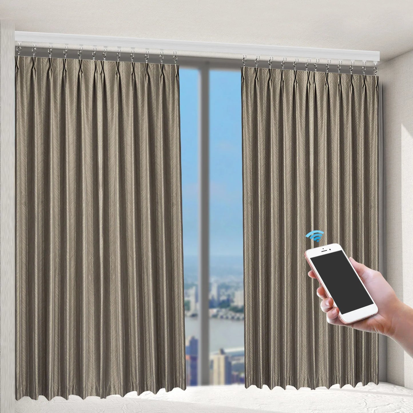 Electric Smart Curtains System Automatic Curtain Opener With Remote Compatible With Wifi/App/Voice Control (Up To 13.78ft)