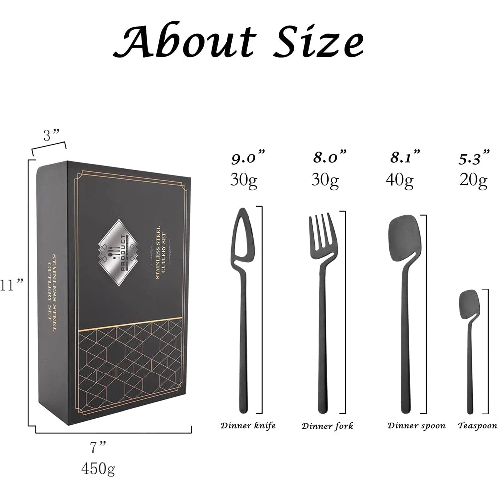 24Pcs Black Dinnerware Set 18/10 Stainless Steel Tableware Set Fork Knife Spoon Cutlery Set Gift Box Flatware Dishwasher Safe