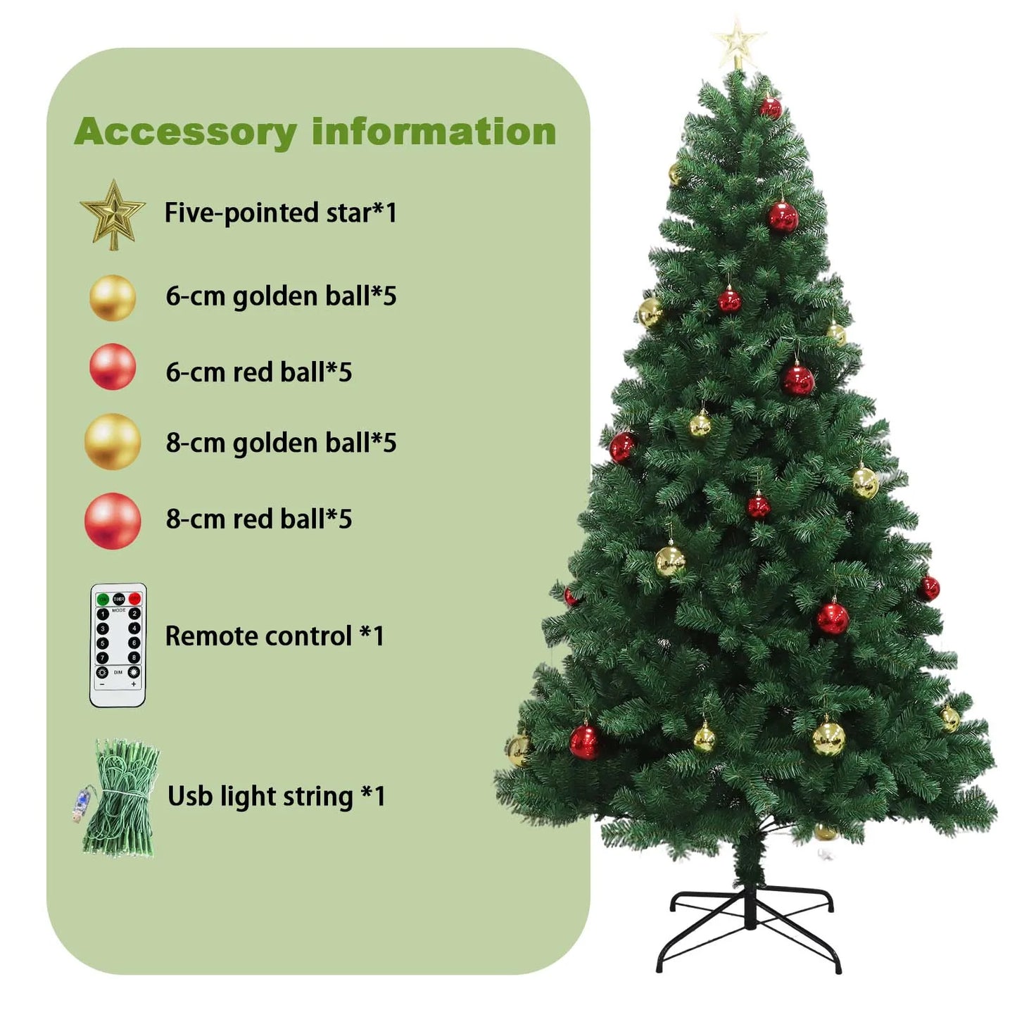6-7ft Christmas Tree Hinged Artificial Pine Lighted Holiday Tree for Christmas Home, Office party Decor