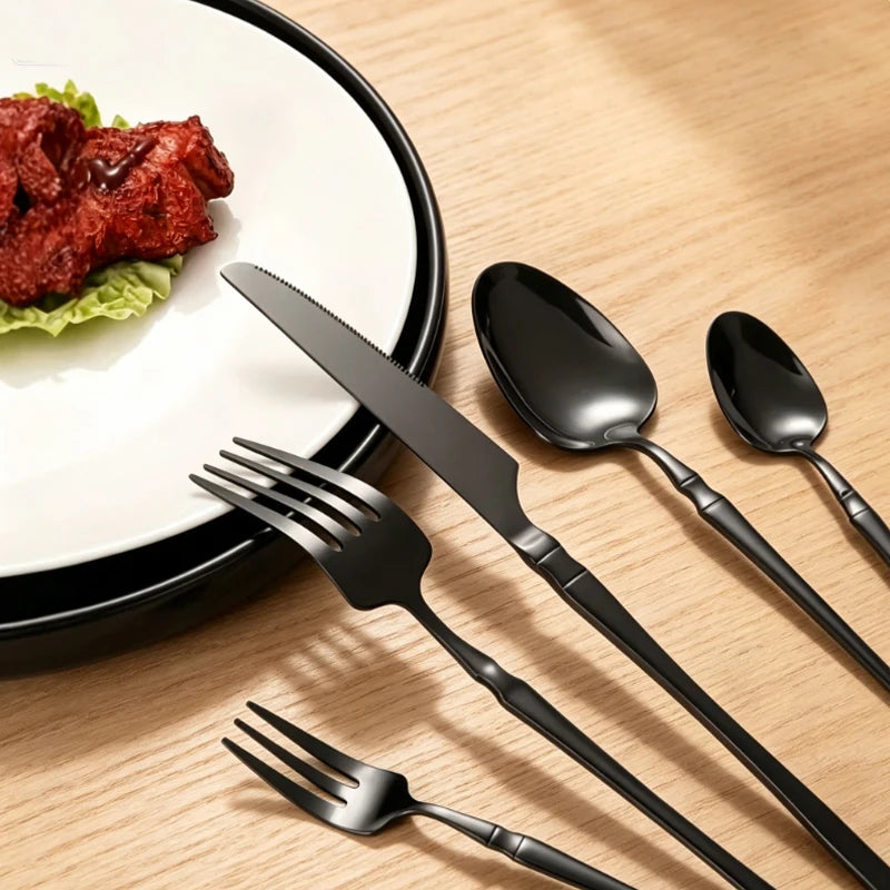 40 Pieces of Luxurious Mirror Black Stainless Steel Suit, Thin Waist Handle Knife Spoon Fork Suit, Western Steak Tableware.