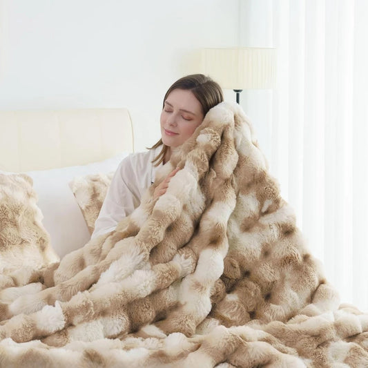 1pc Faux Rabbit Fleece Blanket - Weighted 6 lbs Faux Rabbit Fleece Blanket - Bedspread Cozy Soft Best Blanket For US