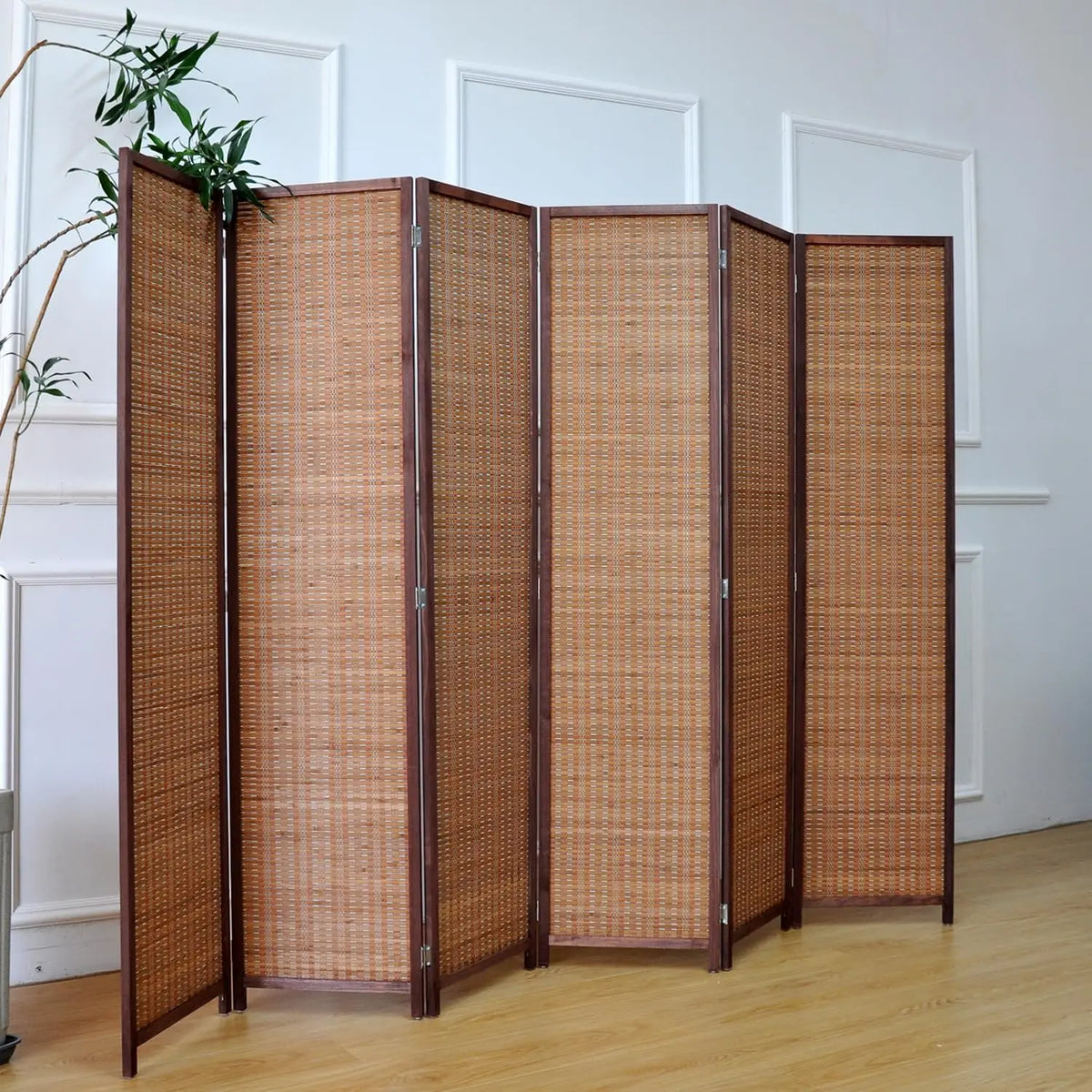 6 Panel Bamboo Room Divider Folding Privacy Screen Freestanding Partition Wall 5.6 ft Tall 92.1"W x 67"H