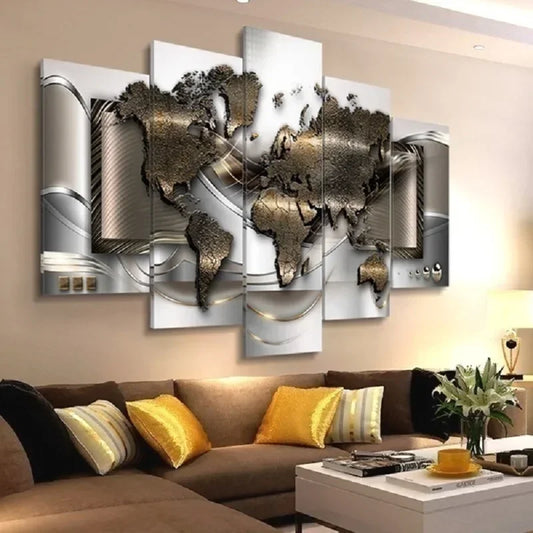 World Map Canvas Painting Flowers Landscape 5 Panel Poster Living Room Bedroom Decoration Art Prints Home Decor Wall Pictures