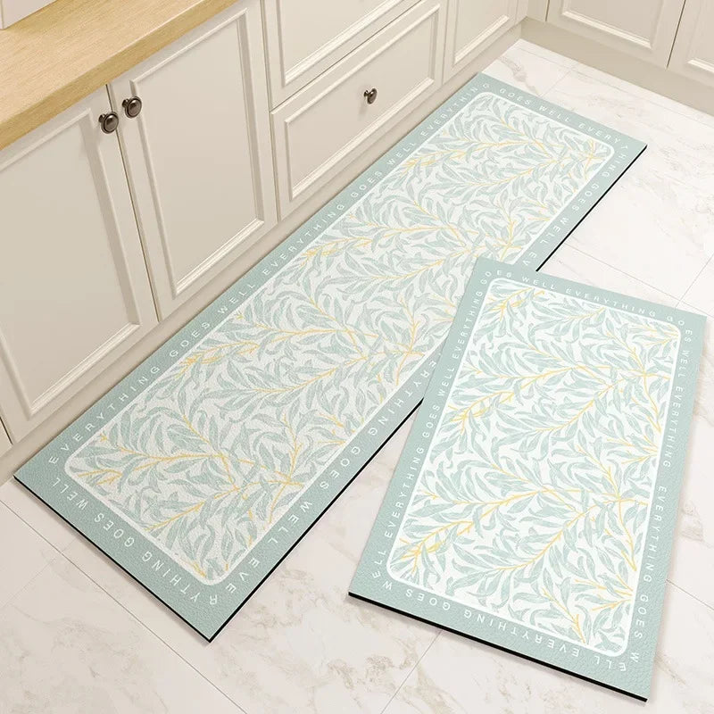 Kitchen Pvc Floor Mat Leather Waterproof Non-slip Carpet Oil-proof Foot Mats Pink Flower Pattern Home Decoration Rug Vinyl Rugs