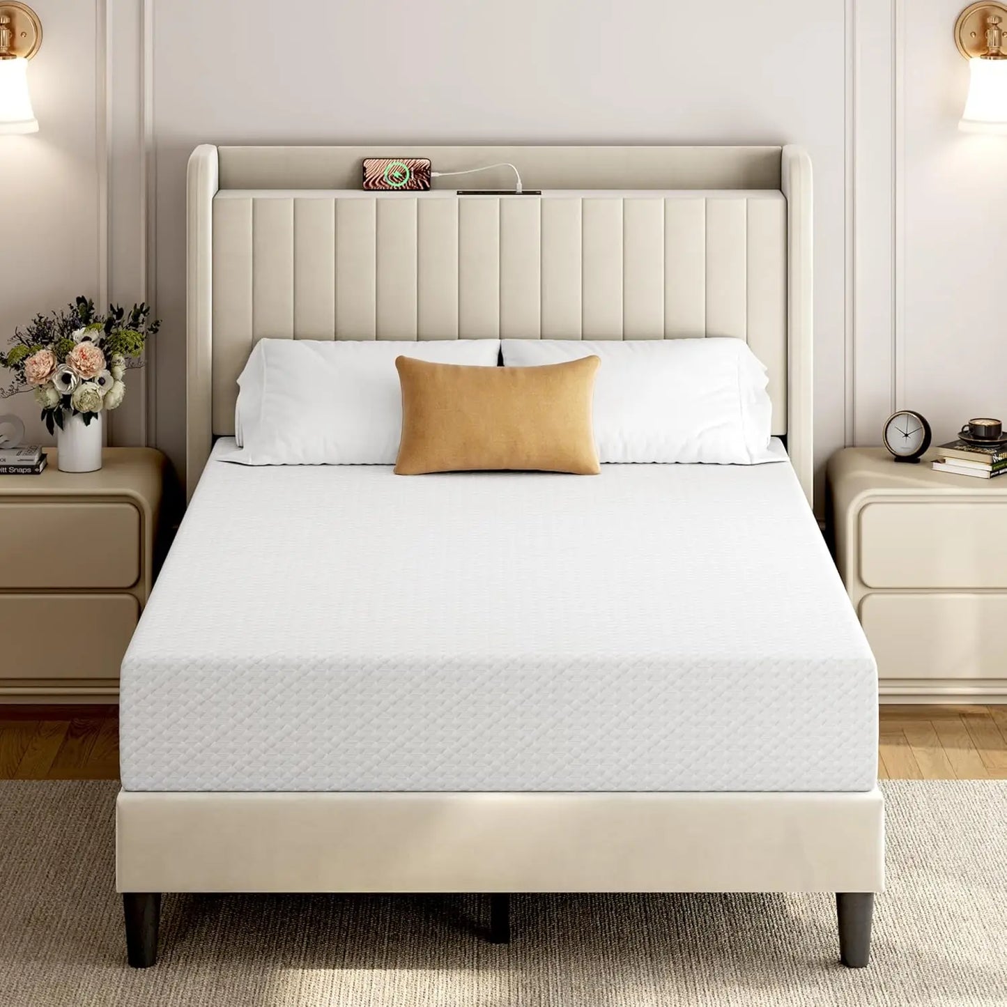 8 Inch Twin Mattress 3 Foam Layer Cooling Gel Memory Foam Mattresses Green Tea for Fresher Sleep Medium Firm CertiPUR-US Certifi