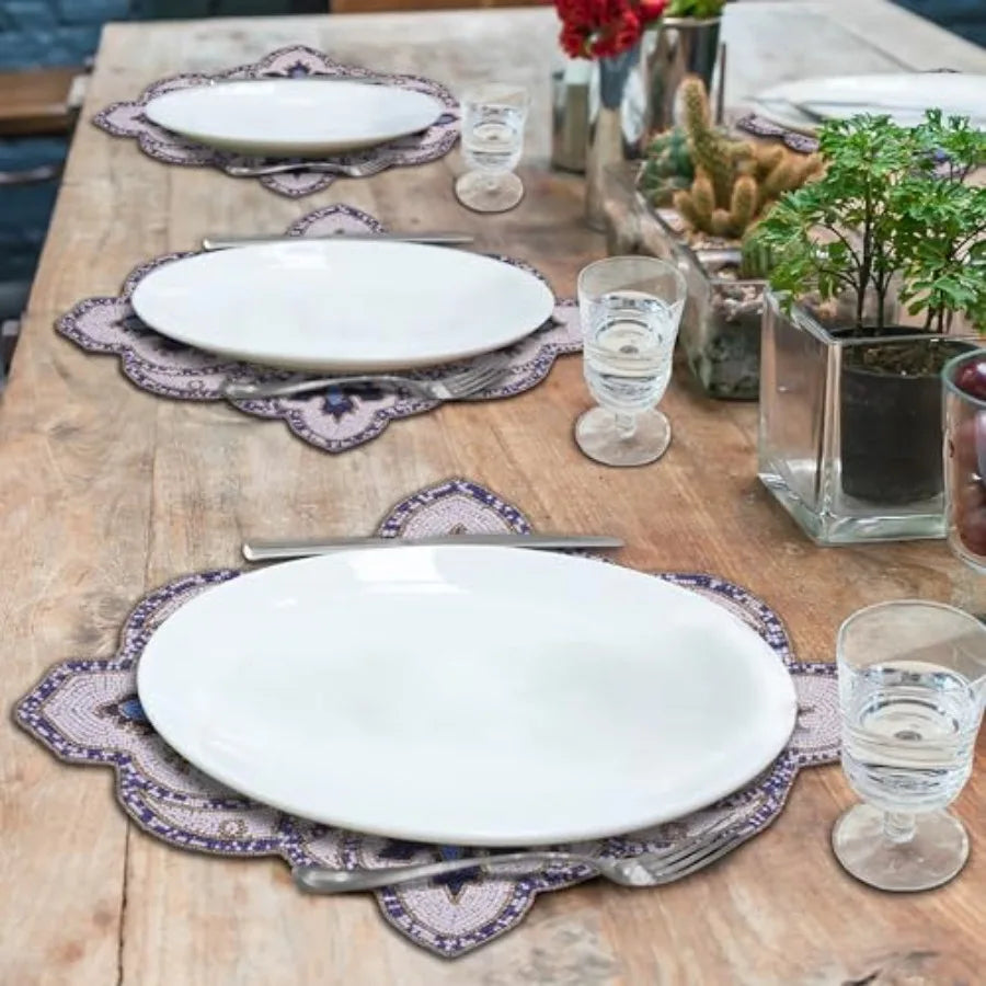 Round Placemats Set of 2-15 x 19 Inches Charger Plates Beaded Place Mats for Mothers Day Decorations Wedding Kitchen Home Decor