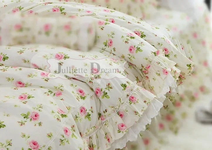 Top Romantic Lace Ruffle Duvet Cover Queen Solid Home Bedding Duvet Cover King Size 100% Cotton Elegant Bedroom Quilt Covers