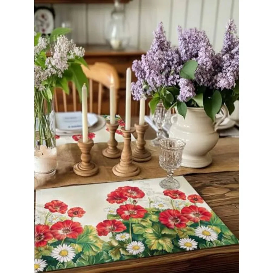 Table Placemats Set of 4 Summer Botanical Blossom Floral Wipeable Place Mats for Dining Tables Country Wild Flowers Washable Ta