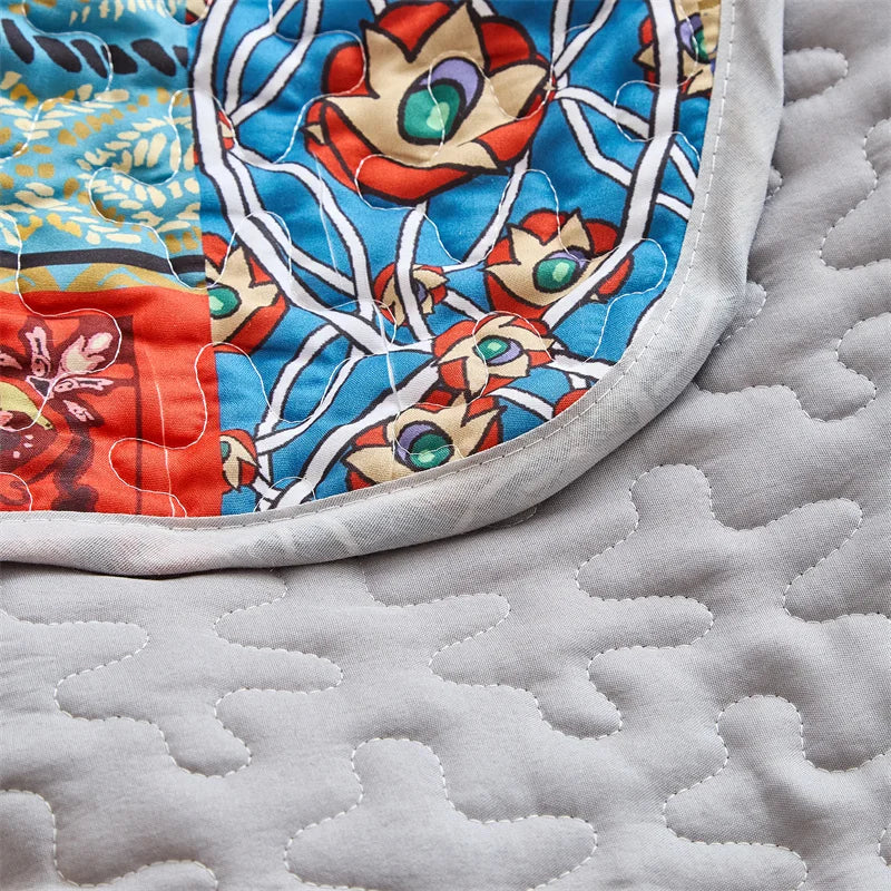 US Queen Quilted Bed Cover Set US size Floral Bedspread Set with Pillowcase Patchwork Quilt 229*229cm