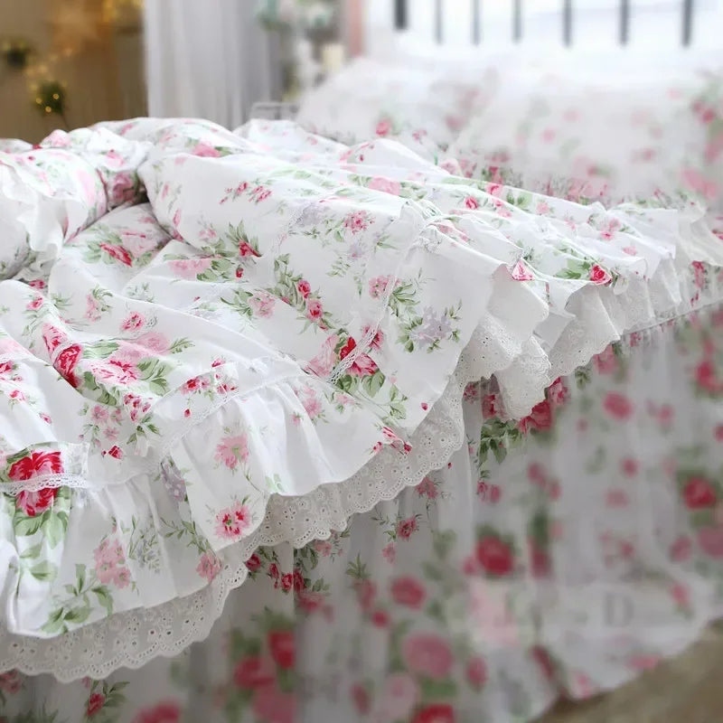 Top Romantic Lace Ruffle Duvet Cover Queen Solid Home Bedding Duvet Cover King Size 100% Cotton Elegant Bedroom Quilt Covers