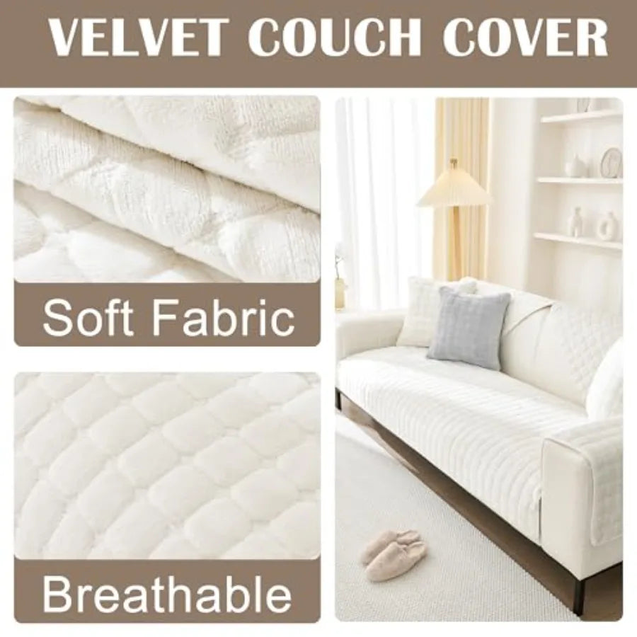 Couch Cover Pack of 2, L Shaped Sectional Sofa Covers Washable, Velvet Fuzzy Sofa Slipcovers for 3 Cushion Couch cover, Non-Sli