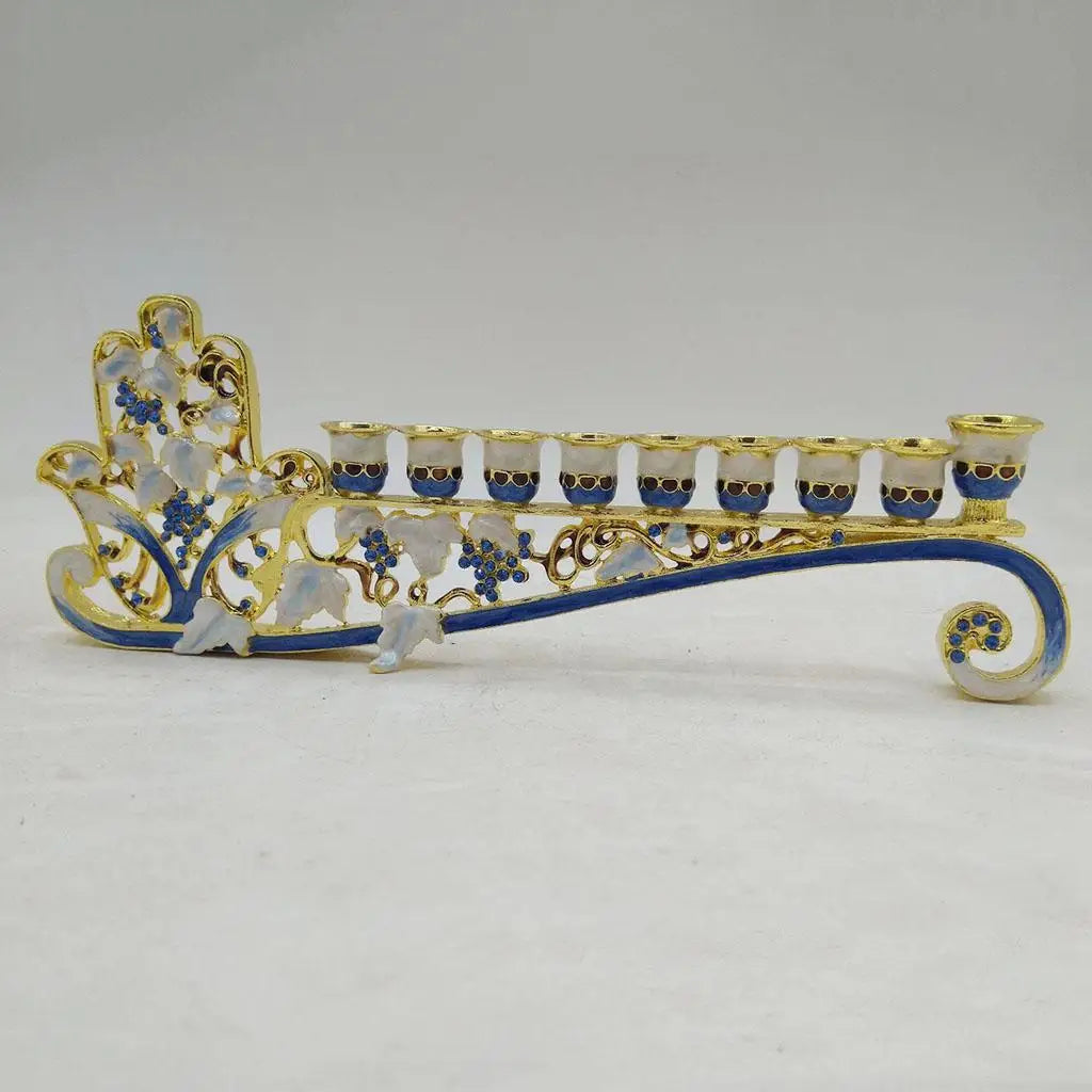 Gold Hanukkah Hand Painted Menorah Candelabra Religions Bejeweled Candle Holder Party Ornament Gift for 9 Branches Candle Holder