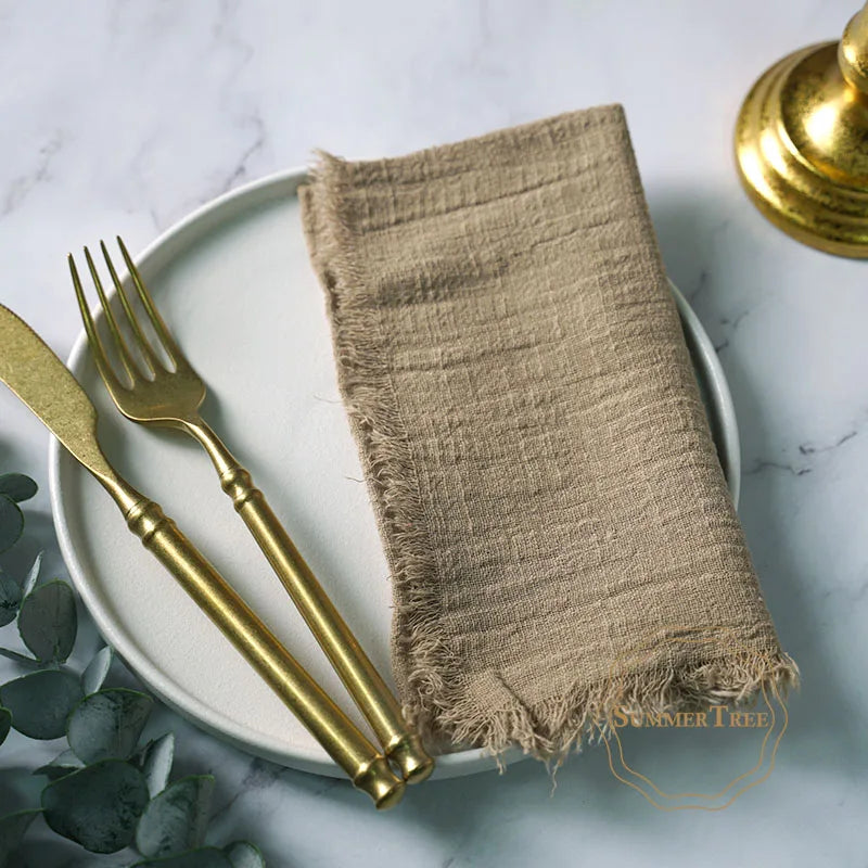 10pcs Napkins 41x41cm Cotton Cloth Gauze Retro Burr Rustic Towel Dining Place Mats Wedding Party Linen Fabric Table Decoration