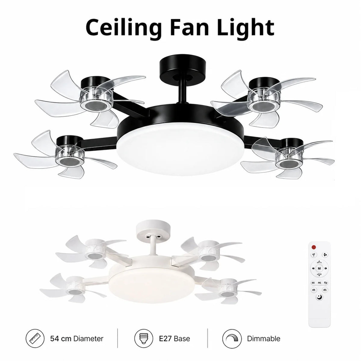 LED Drone Style Ceiling Fan Light E27 Base Silent Brushless Motor Remote Control Three Speed Dimming forBedroom Dining Room Home