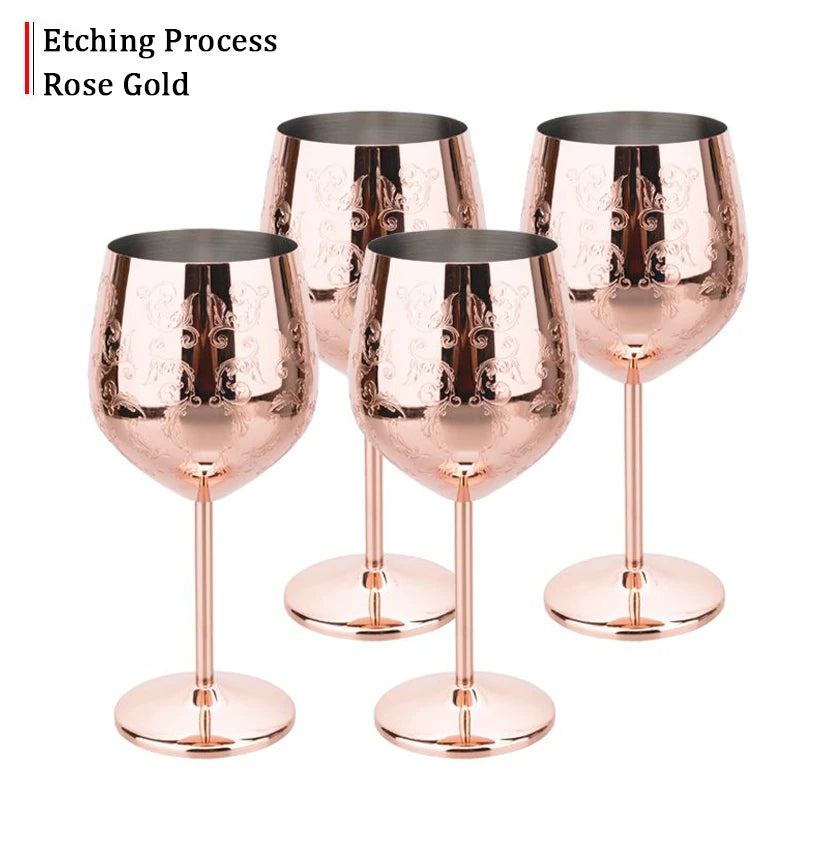 Grapevine Etching Red Wine Glass Goblet For Party Wedding Stainless Steel Wine Glass Goblet Good Cooling Effect Wine Lovers Gift