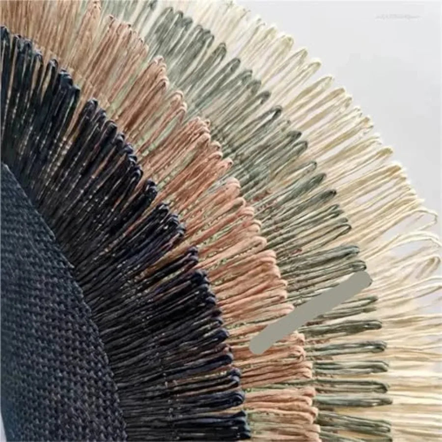 6pcs Round Braided Placemats Fringe Paper Table Mats Hand Woven Non-Slip Insulation Place Mats Tea Cup Pad Dining Table Decorat