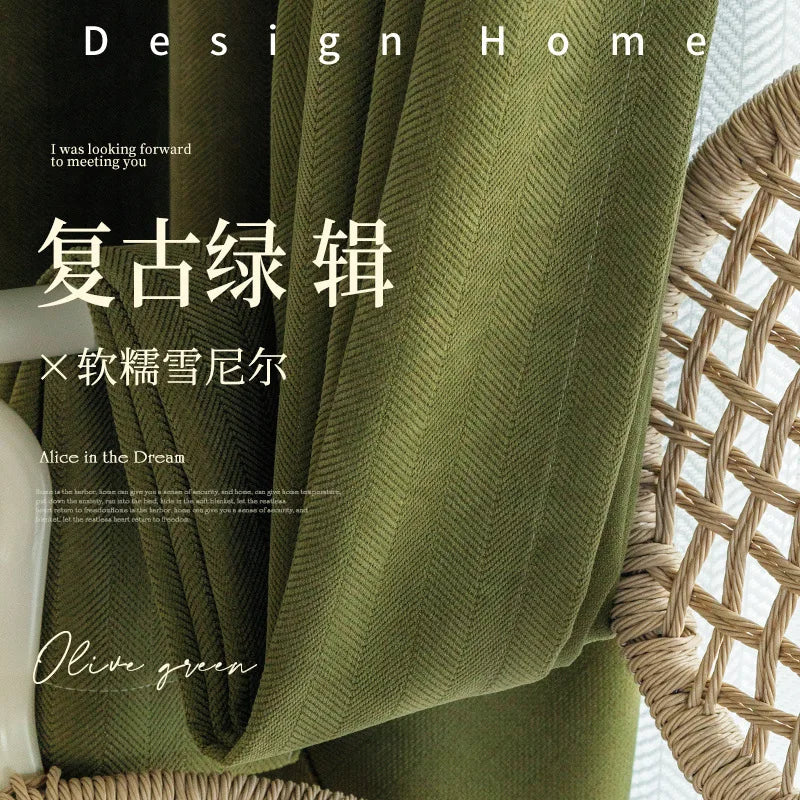 Modern Simple Jacquard Chenille Curtains for Living Room Bedroom Matcha Green Fabric Blackout Thickened Textured Luxury Custom