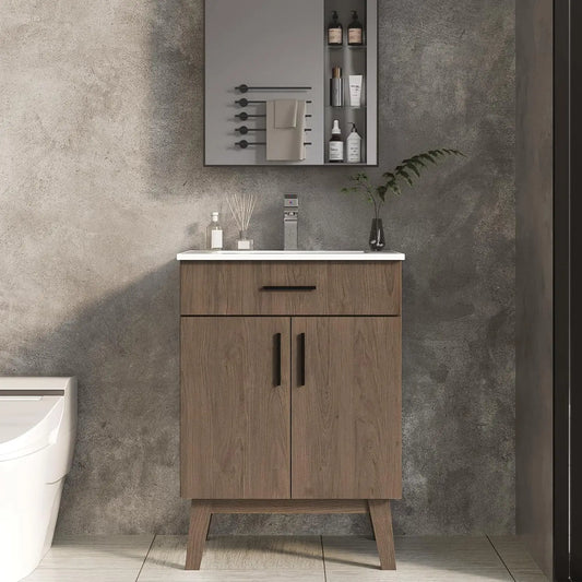 24 inch Bathroom Vanity with Sink, Modern Single Basin Vanity with Soft Closing Doors & Metal Handles, Easy, Customized