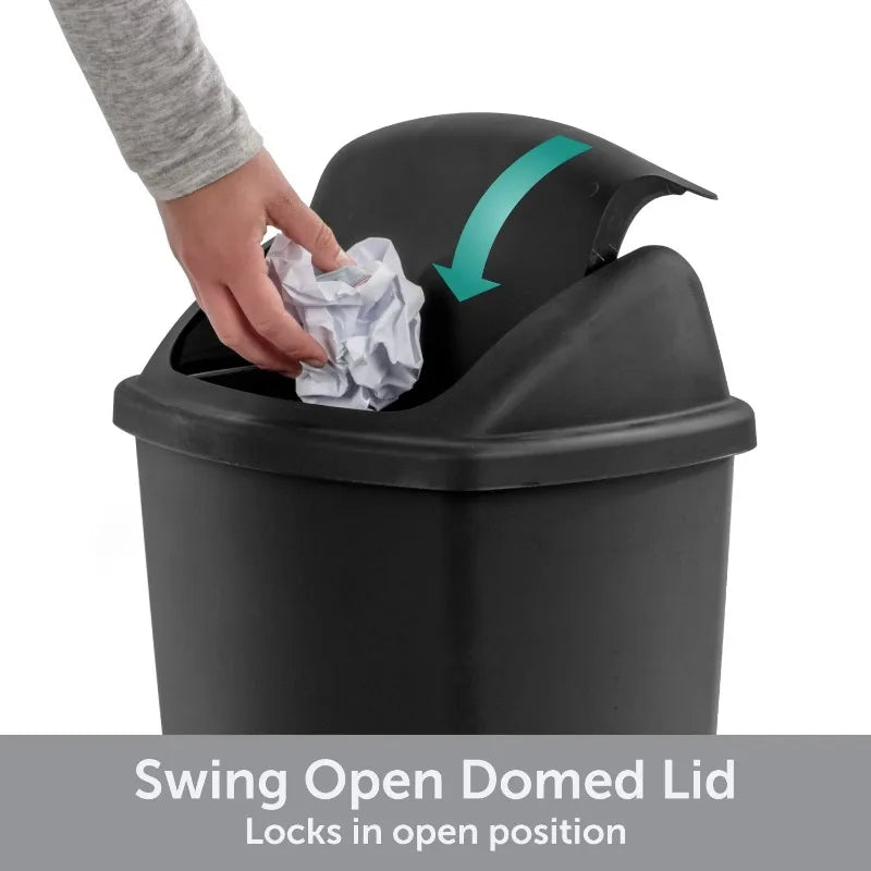 Kitchen Trash Can, 7.5 Gallon Plastic Garbage Bin with Swing Top Lid, Black