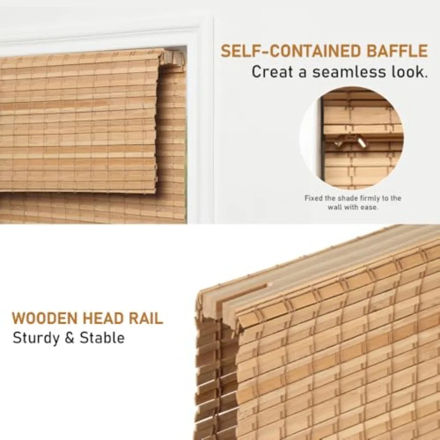 CoeBamboo Roman Shades Blkout Naal Bamboo Blinds for Indoor ows Roll Up Blind Priy Shade for Home Office Door UV Resnt and Easy