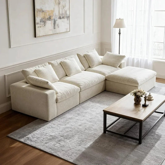 120'' L-Shaped Cloud Couch Modular Sectional Sofa Extra-Wide with Ottoman Deep Seat Comfortable Living Room Customized