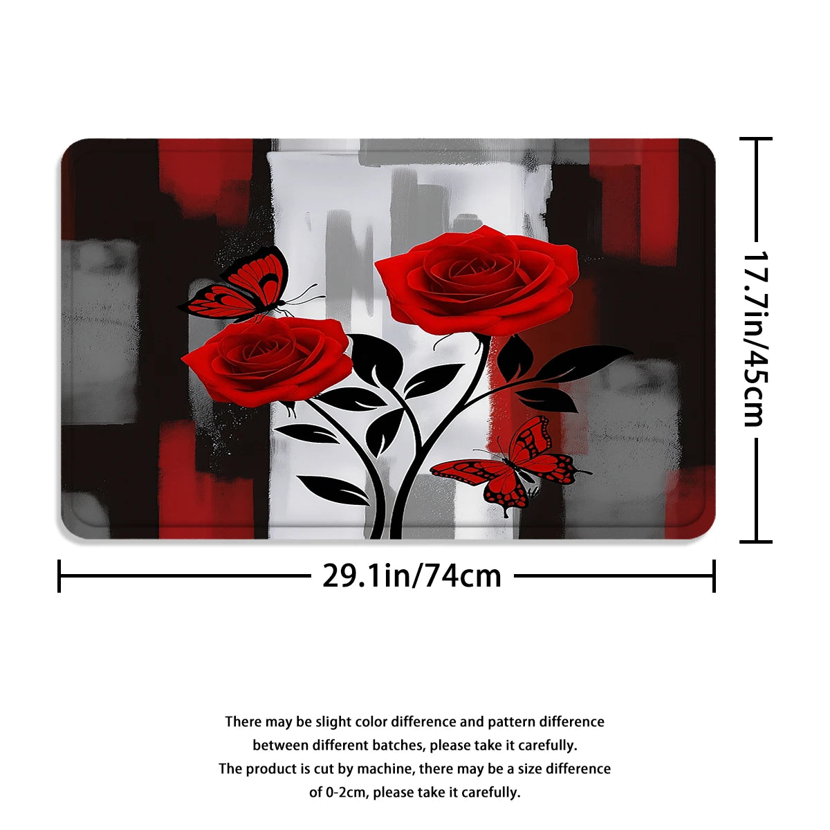 4Pcs Red Rose Butterfly Shower Curtain Set with Hooks, Modern Abstract Print Waterproof Mildew Resistant Fabric Bath Mat for Family Bathroom Home Decor