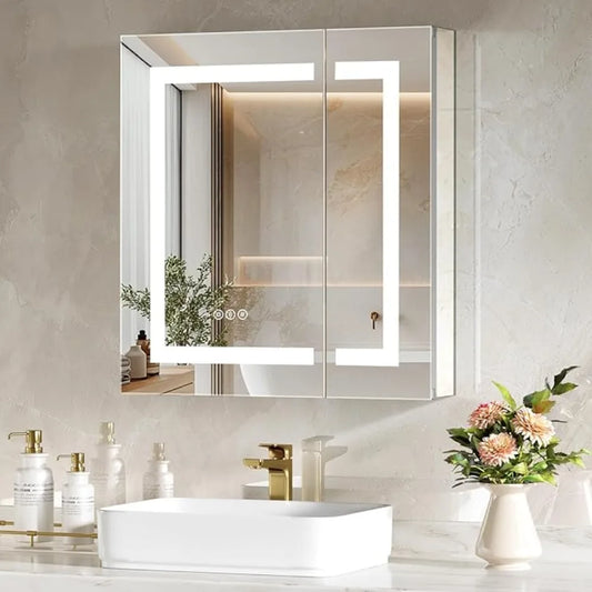 24x26 Inch Bathroom Medicine Cabinet with Mirror, Lighted Bathroom Mirror with Storage, Recessed /Surface Mount.Customized
