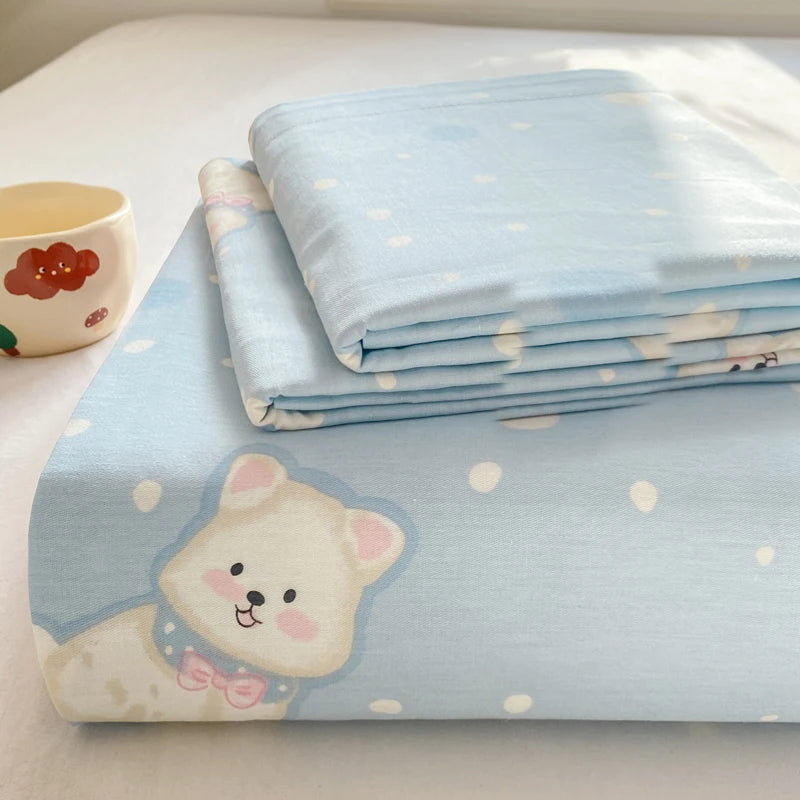 All Season Comfort 100% Cotton Flat Sheet , Soft Breathable Cute Cartoon Print Top Sheet, Wrinkle Resistant Fade Resistant