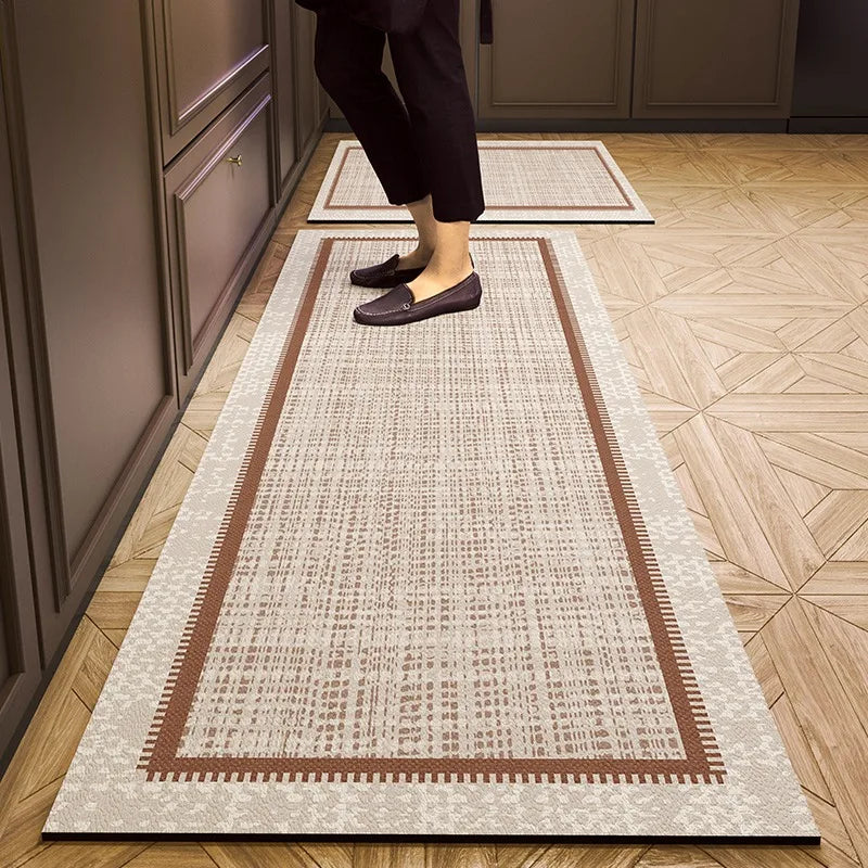 Pvc Kitchen Floor Mat Retro Style Non-slip Oil-proof Carpet Leather Waterproof Foot Mats Long Strip Home Decoration Rug