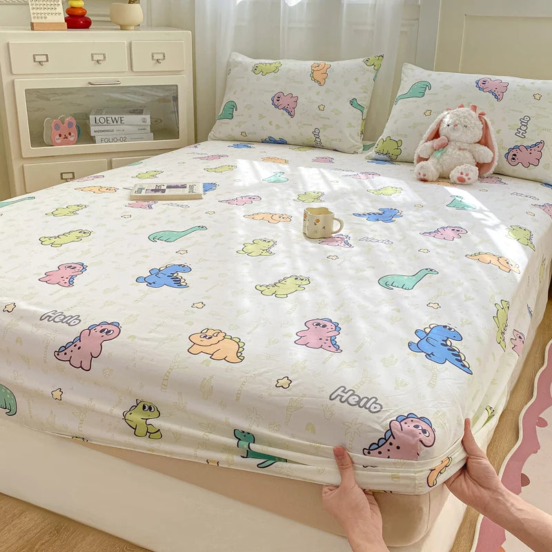 2025 New Bed Hat Print Cartoon Water Clouds Cotton Bedspread Student Mattress Cover Skin Friendly Full Wrap with Elastic Sheet