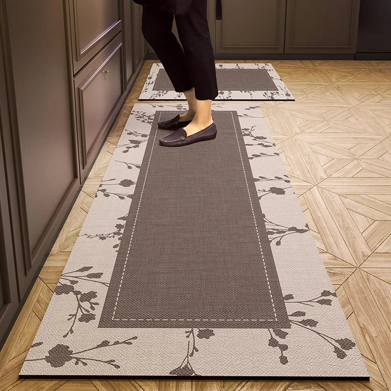 Pvc Kitchen Floor Mat Retro Style Non-slip Oil-proof Carpet Leather Waterproof Foot Mats Long Strip Home Decoration Rug