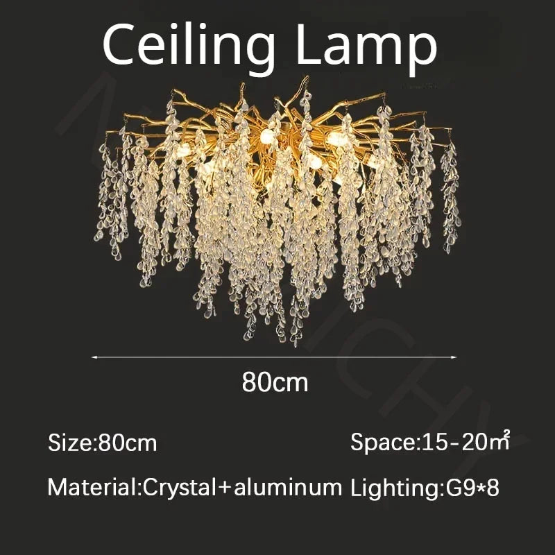 Branch-shaped Crystal Chandelier Living Room Art Home Decoration Indoor Loft Bedroom Ceiling Modern Luxury LED Chandelier Lustre