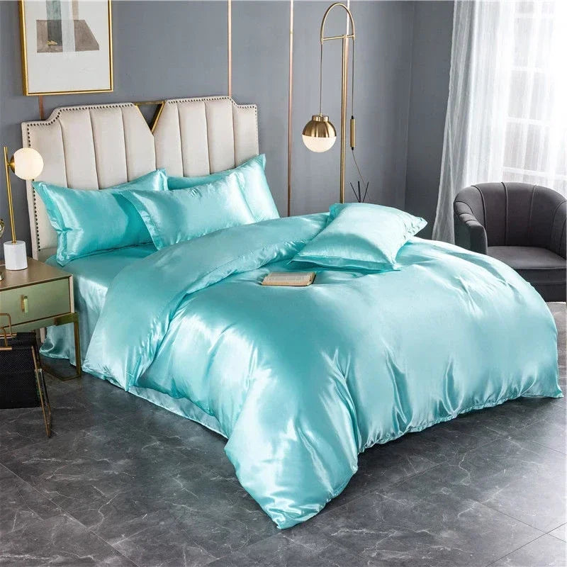 Mulberry 100% Silk Bedding Sets Skin Friendly Ice Silk Bed Sets Quilt Cover with Bed Sheet Pillowcase King Queen Full Twin Size