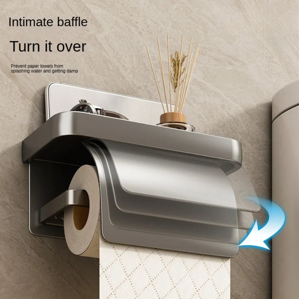 Self-Adhesive Toilet Paper Roll Holder Wall Mount or Adhesive Toilet Paper Holder with Shelf,Toilet Roll Holder, Tissue Holder