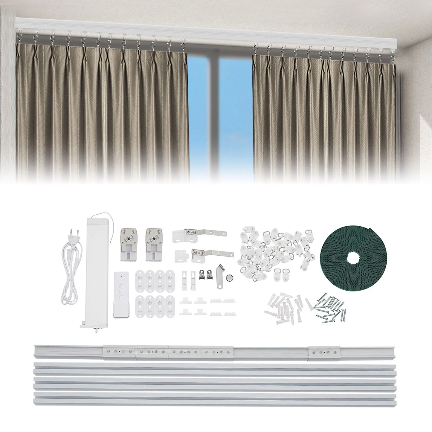 Electric Smart Curtains System Automatic Curtain Opener With Remote Compatible With Wifi/App/Voice Control (Up To 13.78ft)