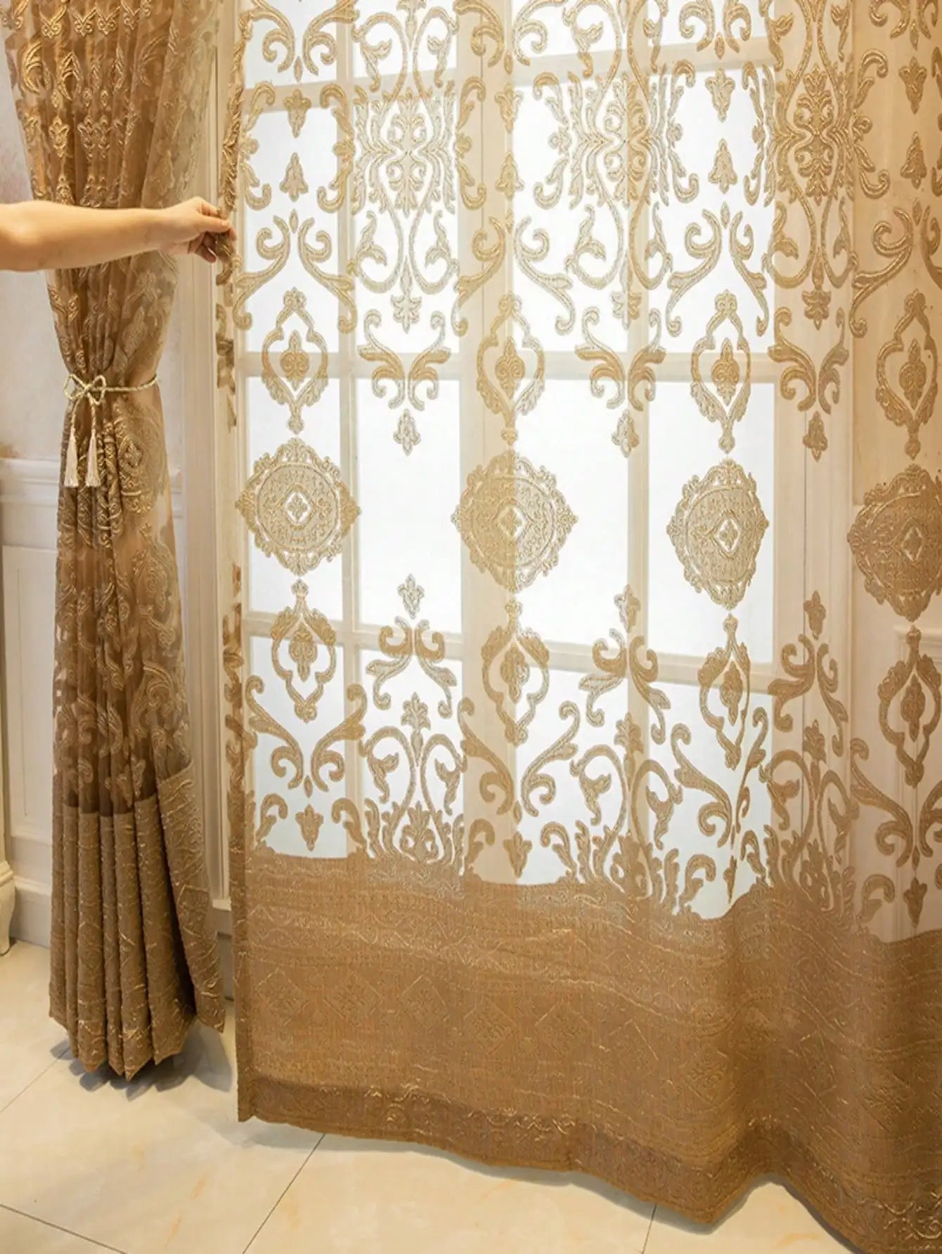 1pc High End luxury European embroidered window curtains, living room bedrooms, balconies, palace gold shading