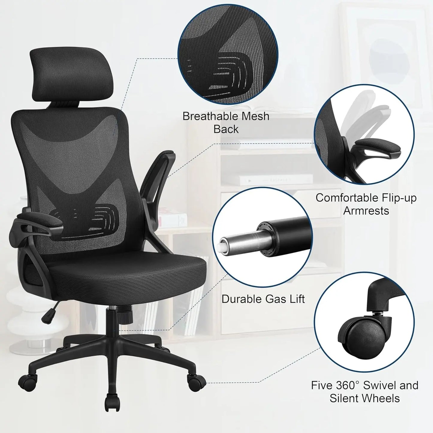 Ergonomic Office Chair, High Back Desk Chair with Headrest and Flip-up Armrest Lumbar Support for Home Office, Customized