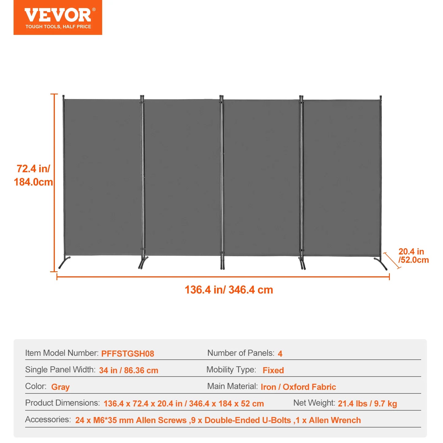 Succe Buy 3/4 Panel Room Divider Folding Privacy Screen and Portable Freestanding Room Partition for Office Bedroom Study Hotel
