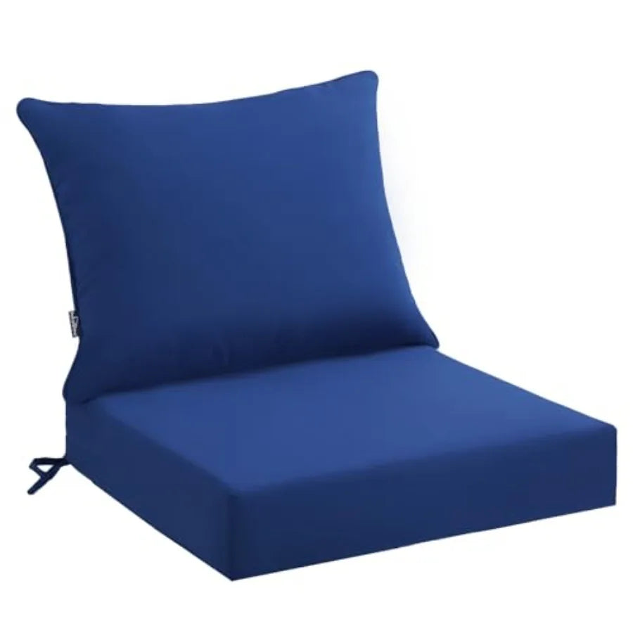 Outdoor Seat Cushion Set 4, Waterproof and Fade Resistant Patio Furniture Cushions with Removable Cover and Ties, Thick Deep Seat