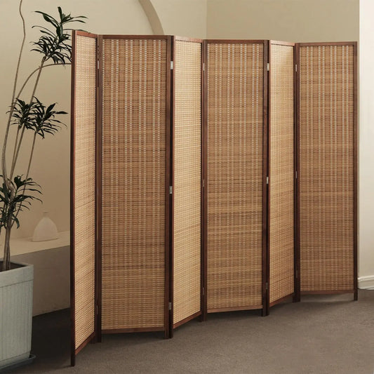 6 Panel Bamboo Room Divider Folding Privacy Screen Freestanding Partition Wall 5.6 ft Tall 92.1"W x 67"H