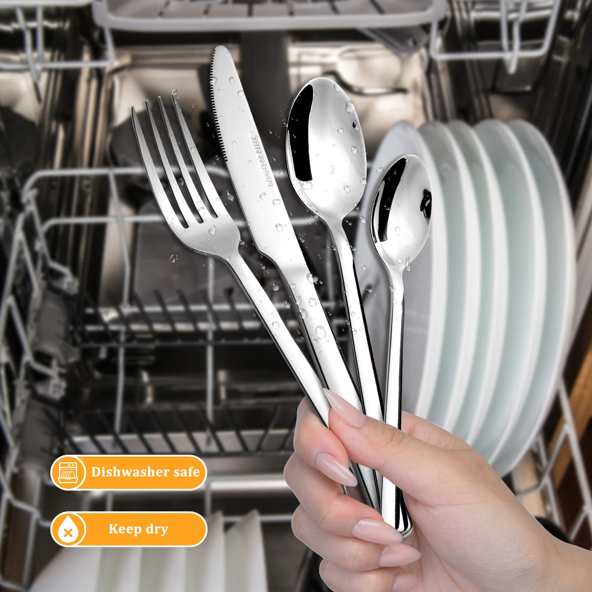 HANSMART 24Pcs Stainless Steel Flatware Set Service for 6 Mirror Polished Knife Fork Spoon Durable Tableware for Home Restaurant Catering